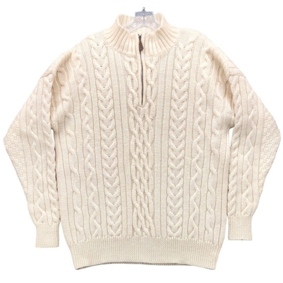 Woolovers Sweater Mens XL Cream Cable Knit 1/4 Zip Chunky Heavyweight Pullover - Picture 1 of 8